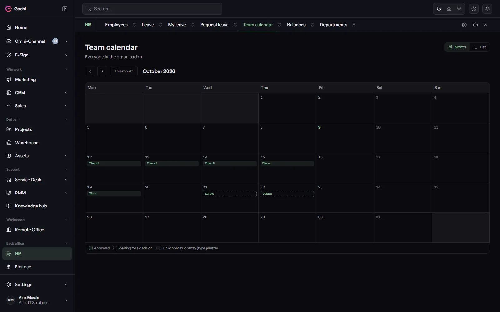 HR inside Gochi — real screenshot